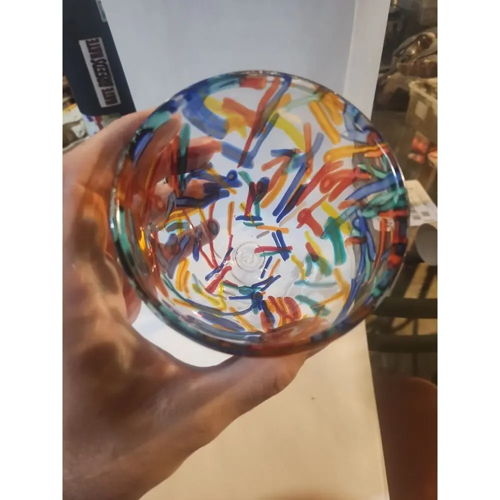 Pier 1 Imports Confetti Wine Goblet Glass Splatter Art - Large 8”